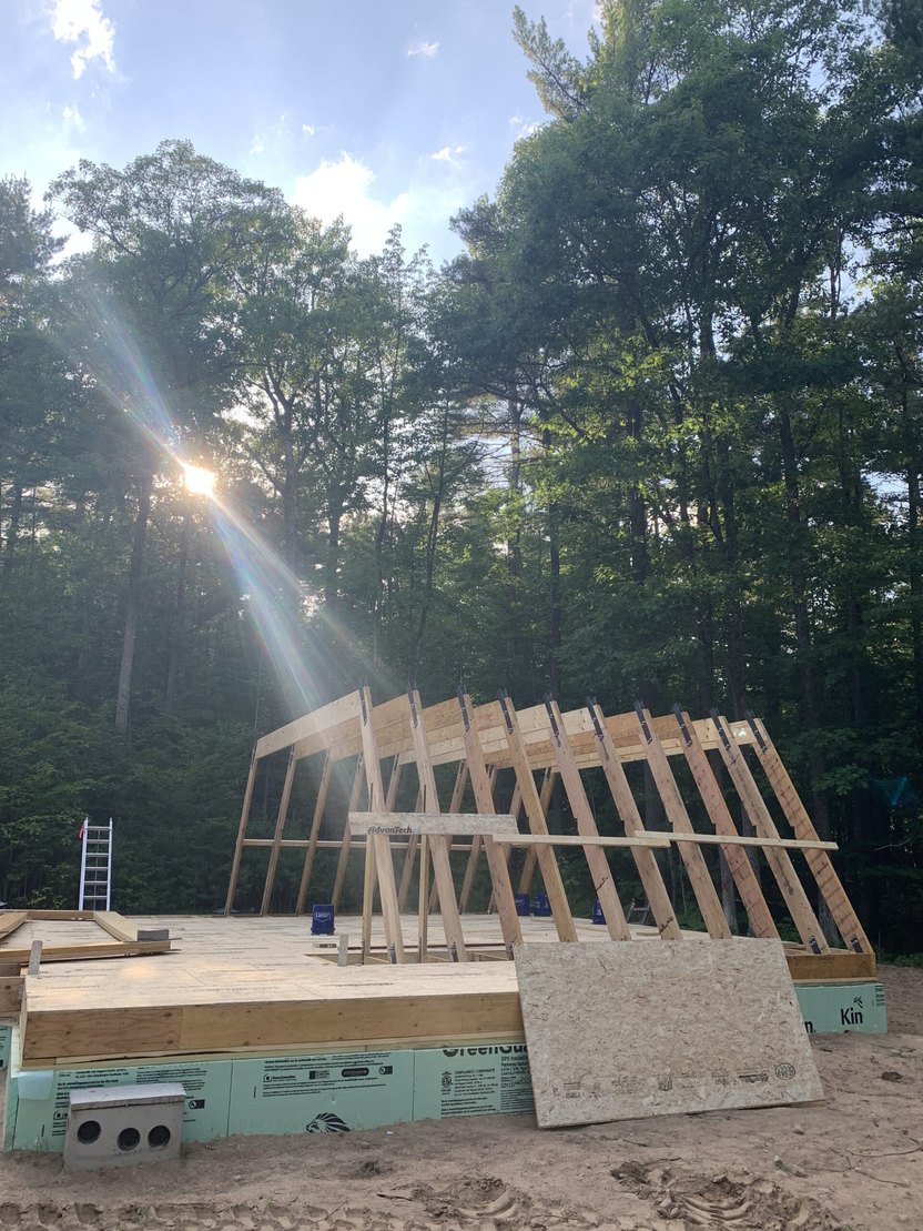 base framing of the ADK A-frame cabin in the Adirondacks.